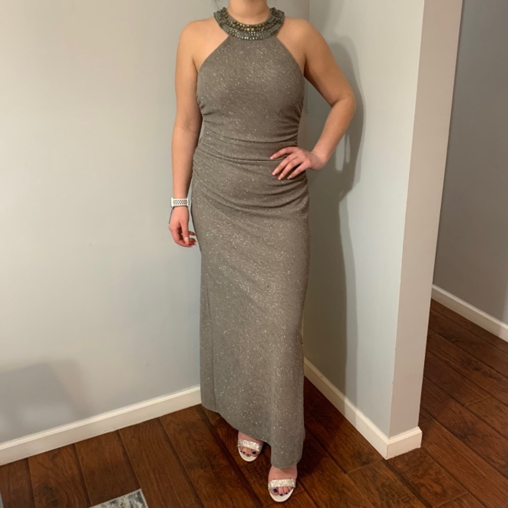 Cachet silver evening gown